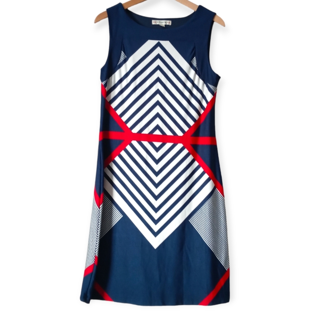 AA Studio  AA Sleeveless Dress.Size 10 Red, Navy Blue and White.